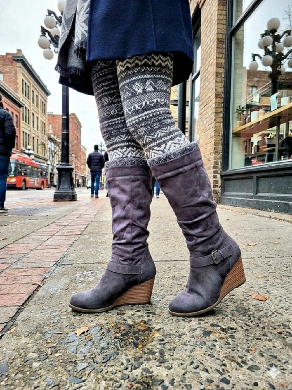 Knit Cozy Slouch Wedge Boot Boots Gray Women's Size 8